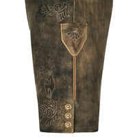 Braune Lederhose mit Stickerei, traditionell, Trachtenmode, Knöpfe, Herrenbekleidung, Oktoberfest.