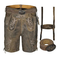 Braune Lederhose mit Stickerei, Trachtenmode, traditionell, Oktoberfest, Herrenbekleidung.