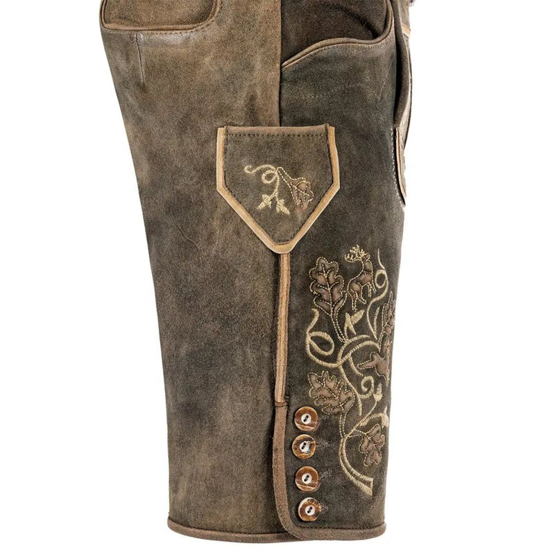 Lederhose Herren, braun, Stickerei, Knöpfe, traditionell, Trachtenmode, Oktoberfest, Wildleder.
