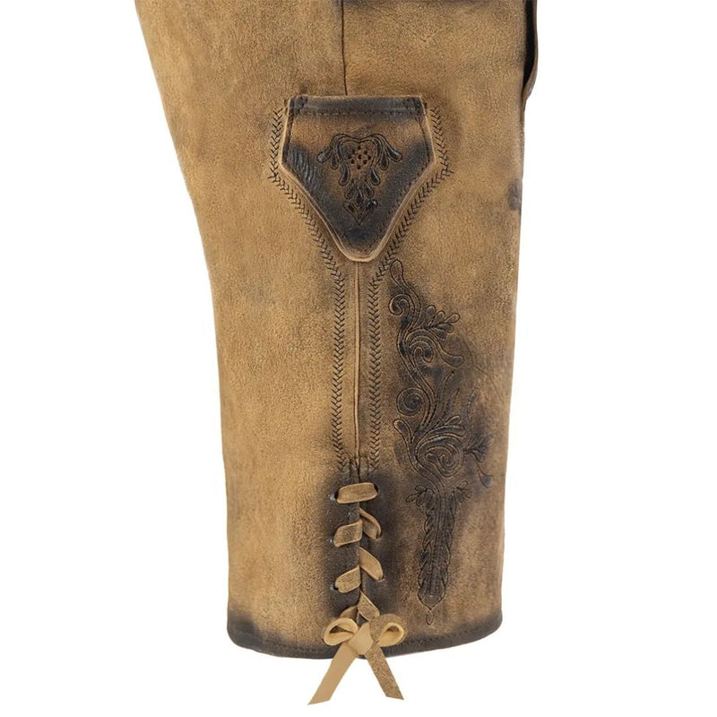 Brauner Lederhandschuh mit Stickerei, traditionelles Design, hochwertiges Material, Trachtenmode.