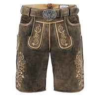 Braune Lederhose mit Stickerei, traditionell, Trachtenmode, Herrenbekleidung, Oktoberfest.
