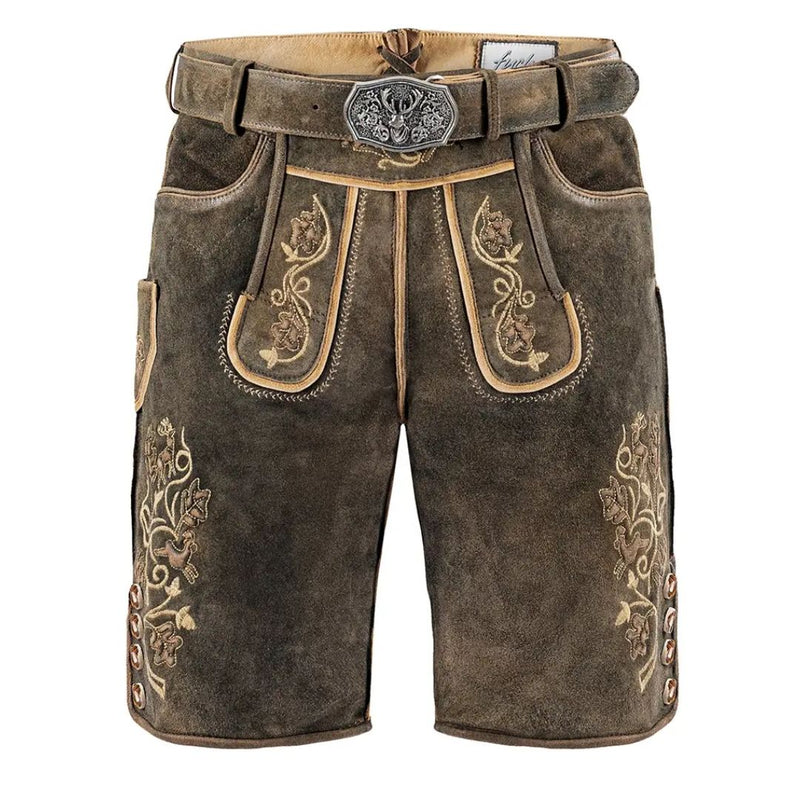 Braune Lederhose mit Stickerei, traditionell, Trachtenmode, Herrenbekleidung, Oktoberfest.
