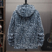 Grauer Leopardenmuster-Hoodie, Unisex, Baumwolle, modisch, lässig, Kapuze, langärmelig.