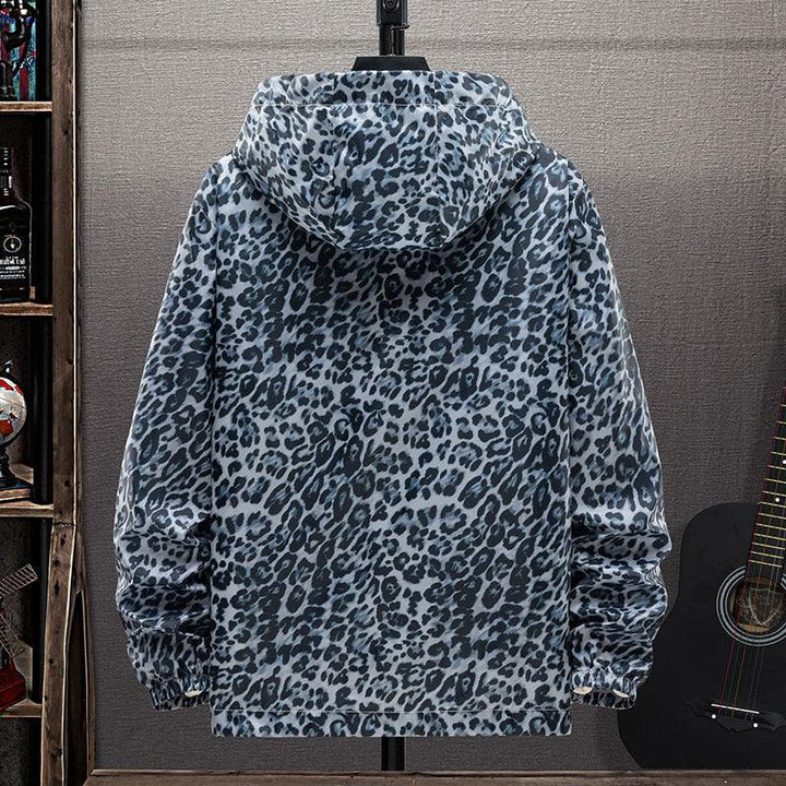 Grauer Leopardenmuster-Hoodie, Unisex, Baumwolle, modisch, lässig, Kapuze, langärmelig.