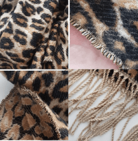 Leopardenmuster Schal, braun-schwarz, weiches Material, Fransen, modisches Accessoire.