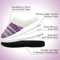 Damen Hausschuhe, lila Strick, Memory Foam, rutschfeste Gummisohle, warm und bequem.