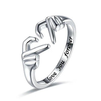 Silberner Paar-Ring mit Handmotiv, Gravur "I love you forever", ideal für Hochzeit, Valentinstag.