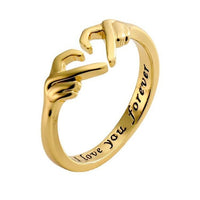Goldener Paar-Ring mit Hand-Design, Gravur "Love you forever", ideal für Hochzeit, Valentinstag.