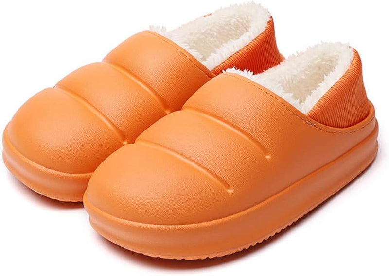 Orange Hausschuhe mit Plüschfutter, rutschfest, warm, bequem, Unisex, Wintermode.