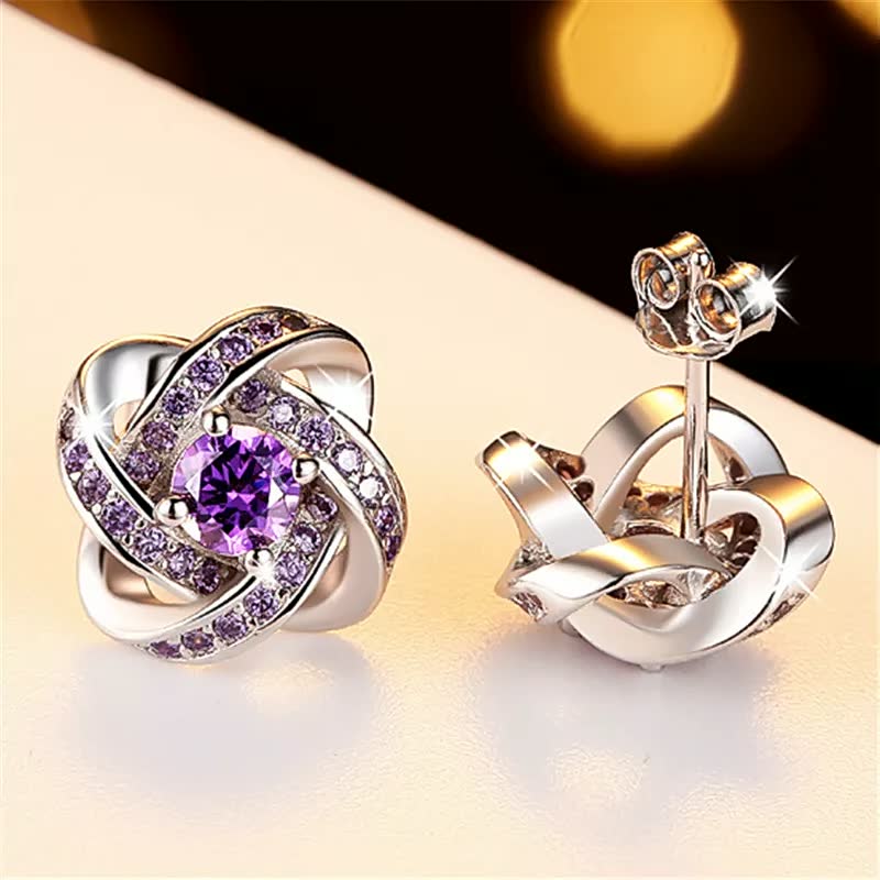Silberne Ohrringe mit lila Zirkonia, elegantes Design, Schmuck für Damen, Geschenkideen.