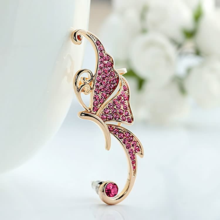 Goldener Schmetterling Ohrring mit rosa Kristallen, eleganter Modeschmuck, Damen Accessoire.