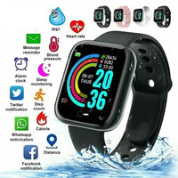 Schwarze Smartwatch mit Fitness-Tracking, Herzfrequenzmesser, wasserdicht, IP67-zertifiziert.