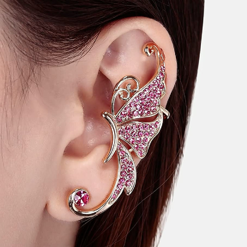Ohrring in Schmetterlingsform, rosa Kristalle, Ohrmanschette, modisches Accessoire, Damenmode