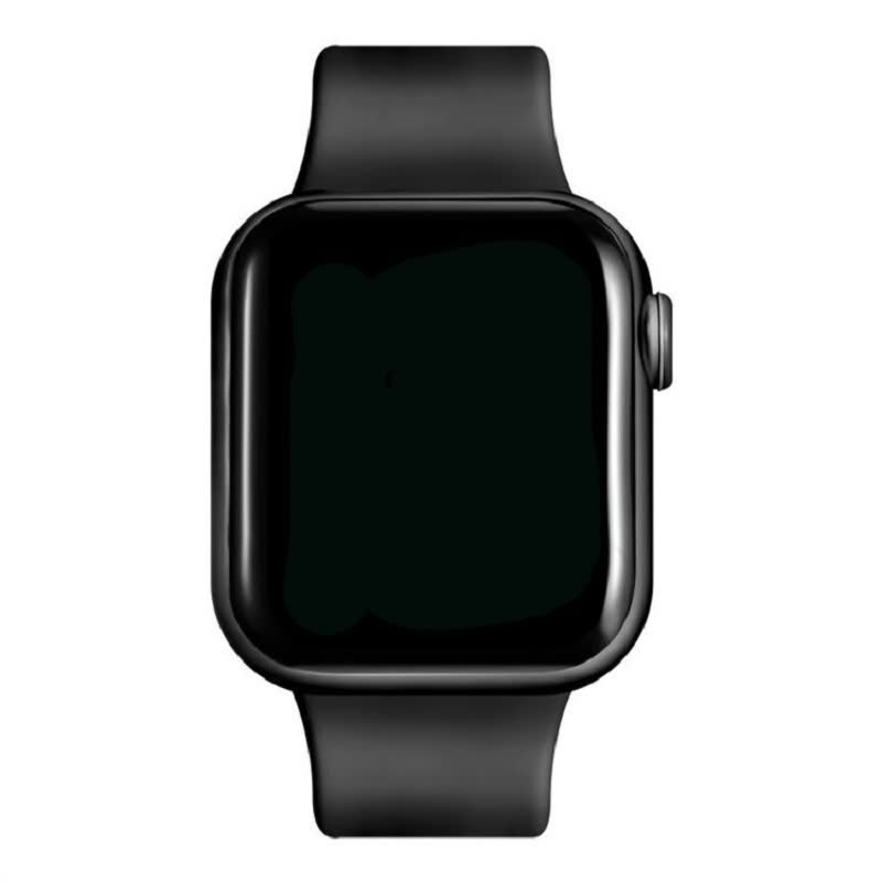 Schwarze Smartwatch mit quadratischem Display und Silikonarmband, moderne Technologie, Fitness-Tracker.