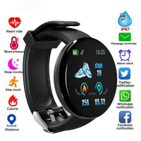 Schwarze Smartwatch mit rundem Display, Fitness-Tracker, Herzfrequenzmesser, IP67 wasserdicht.