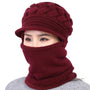 Damen Wintermütze weinrot, gestrickt, mit Schal, warm, modisch, ideal für kaltes Wetter.
